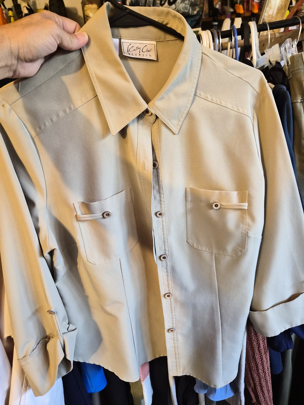 Beige Button-Up Work Shirt